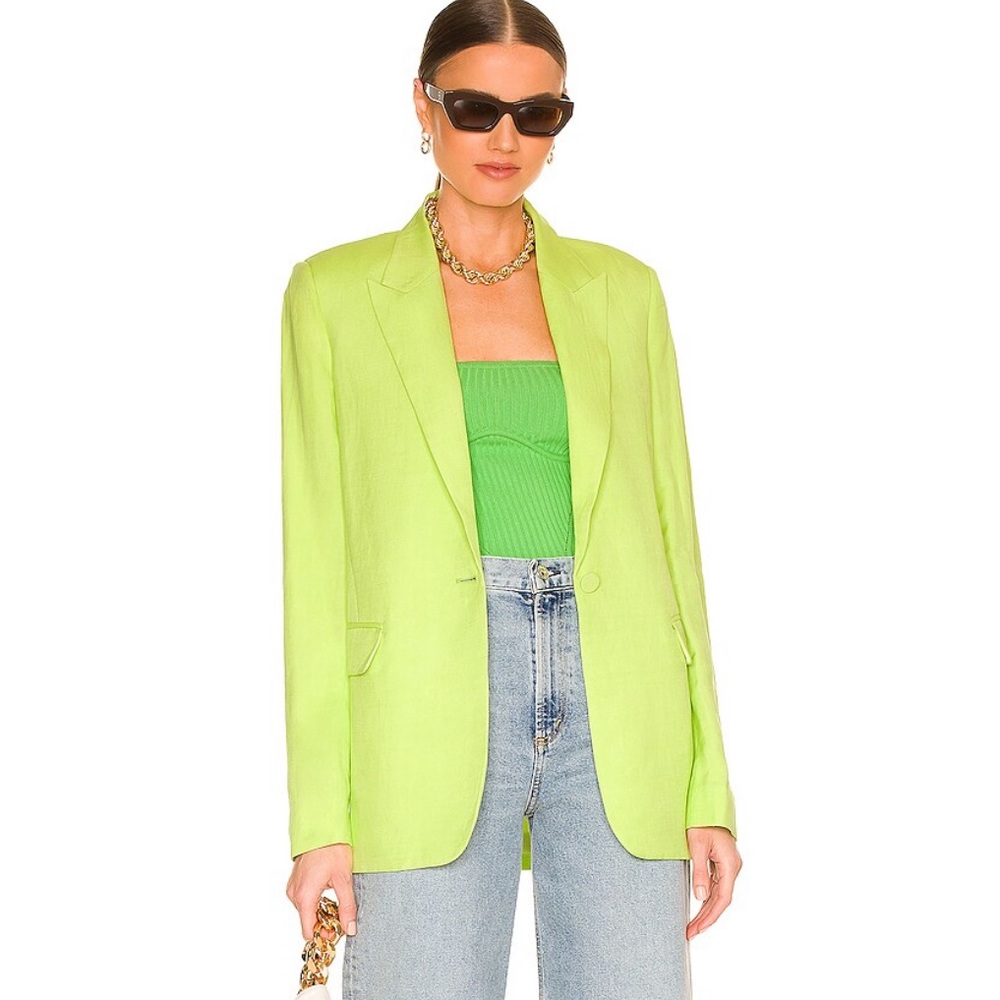 REVOLVE Bardot Summer Linen Blazer Jacket in lime green size 6 worn once